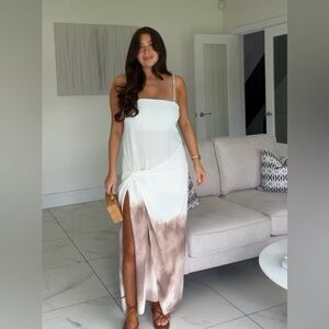 Zara White and Brown Midi Dress